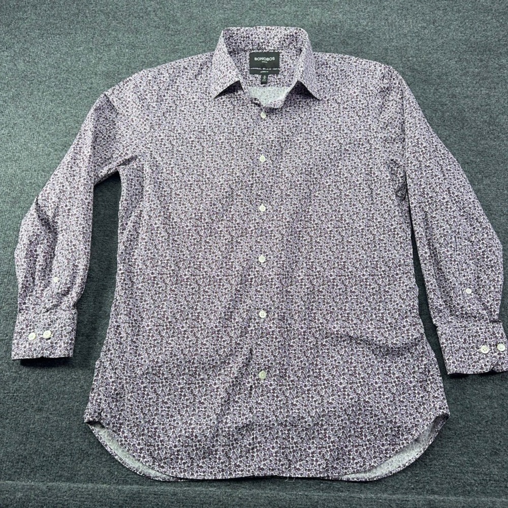 Bonobos Stretch Tailored Fit Shirt Purple Floral Print Mens 16 x 32 Long Sleeve